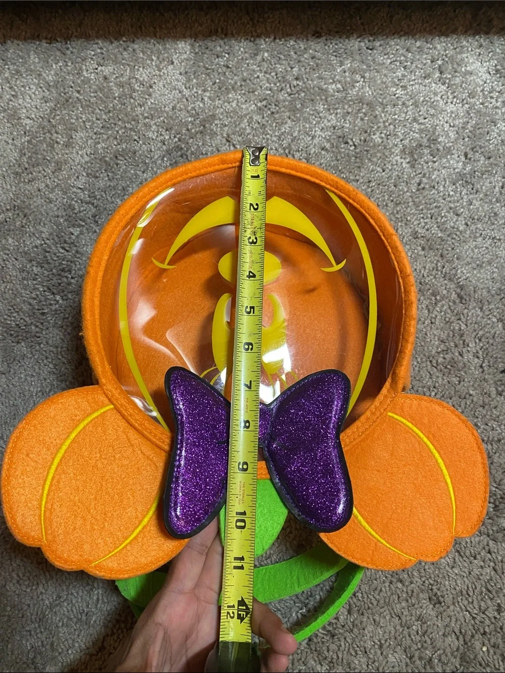 Disney Orange Pumpkin Minnie Trick-or-Treat Bag with Purple Bow and Green Handle